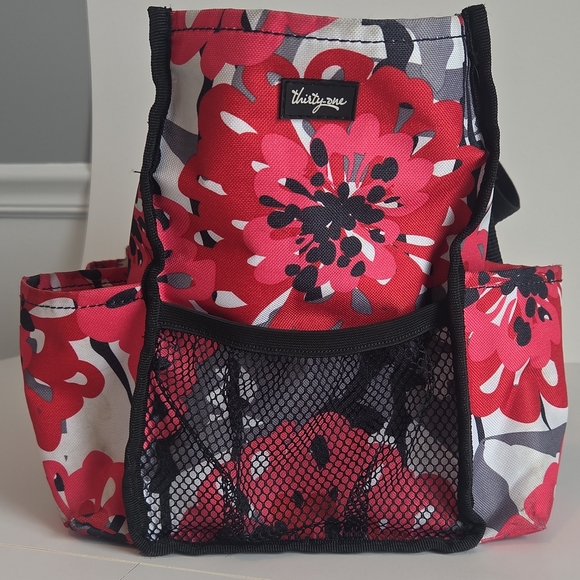 Thirty-One Pink Floral Tote with Black Straps With Monagram "S" - Picture 4 of 10